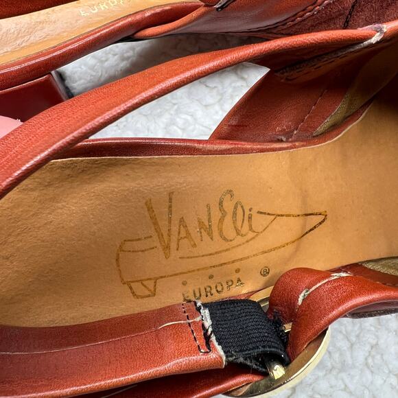 Van Eli Europa Leather Rust Sling Back Heels 7 - Picture 3 of 10